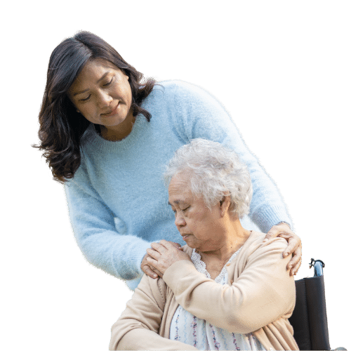 Old woman touching the hand of the woman